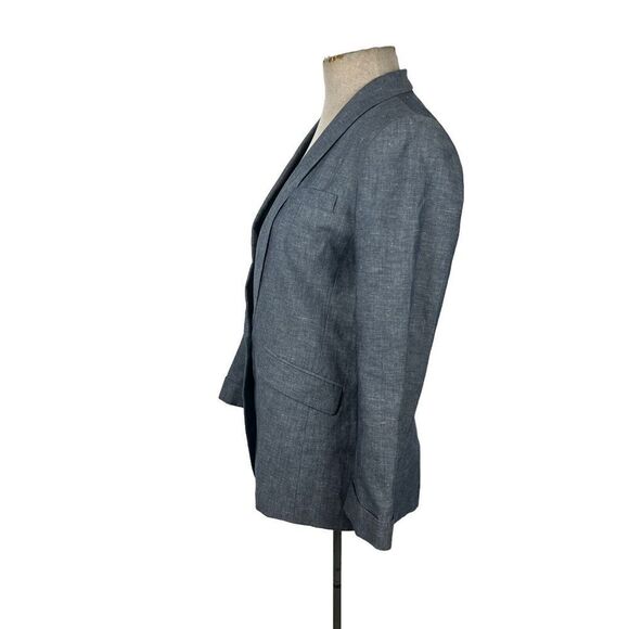 J. Crew size 4 blue linen Blend blazer jacket Women's One Button Relaxed Fit - Picture 4 of 7